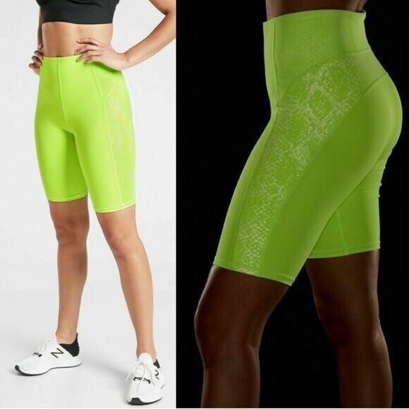 Athleta Stay Fly 9" Bike Short Neon Yellow Reflective - Picture 1 of 16
